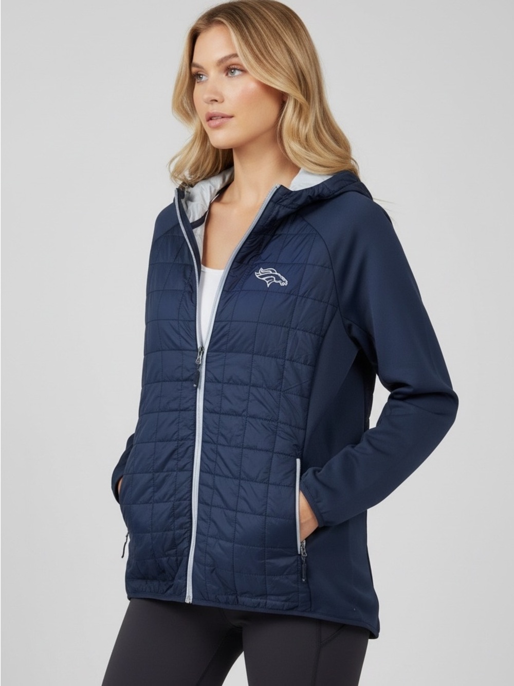 Cutter & Buck | Denver Broncos Rainier Hybrid Puffer Jacket Women XXL Navy
